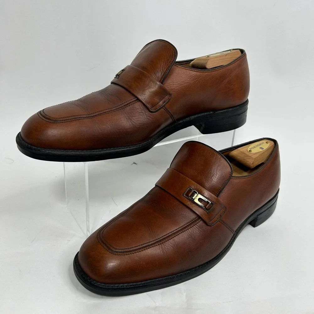 Hy-Test Mens Brown Leather Safety Toe Loafers‎ Buckle Moc Toe Shoes 1663 36 10 B